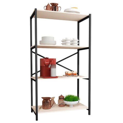 Estante Armário Steel 90cm Estilo Industrial com Pés em Aço Preto/off White