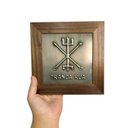 Ver imagem 2 de Quadro Exu Tranca Rua Madeira Imbuia e Metal 18 X18 Cm