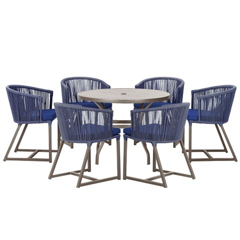 Mesa com 6 Cadeiras de Jantar Roma 120cm e Noronha em Alumínio Marrom Corda Náutica Estofado 10 Tram