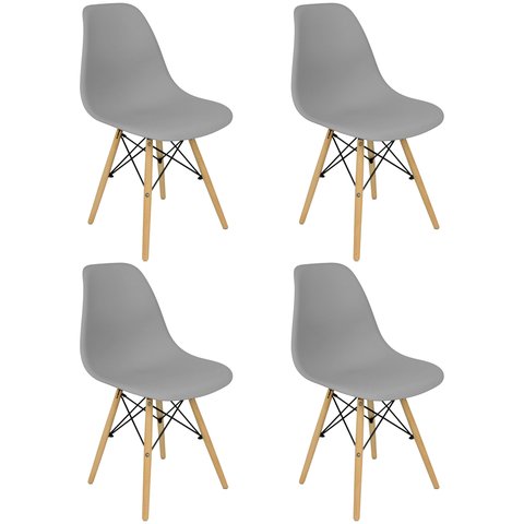 Kit 4 Cadeiras Charles Eames Eiffel Dsw com Pés de Madeira Clara Cinza Claro