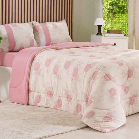 Edredom Queen Bella Cama Malha 125g/m² 100% Algodão 220x240cm Bene Casa Rosa