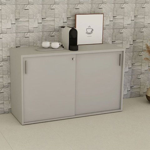 Armário para Escritório Baixo 120cm x 74cm com 2 Portas de Correr e Chave Corporate Cinza