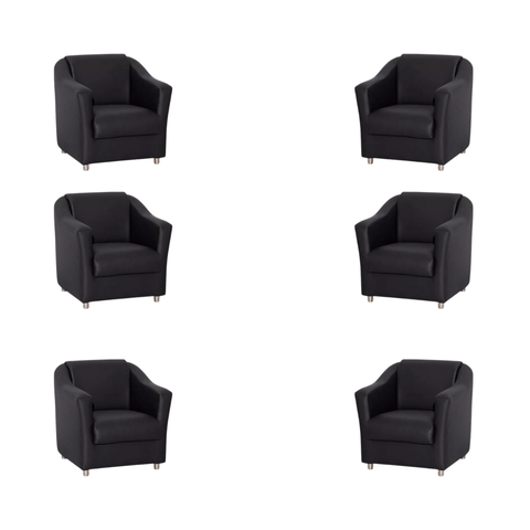 Kit 6 Poltronas Decorativa Reforçada Recepção Clinica Salão Courino Preto