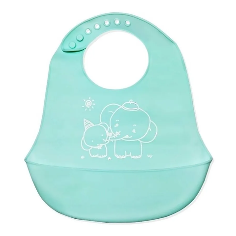 Babador Cata Migalhas em Silicone Reutilizável para Bebê Verde Agua Unyhome.