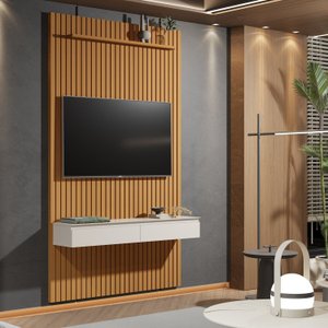 Painel para TV 55 Polegadas Ripado com Rack Suspenso 2 Gavetas Arbo