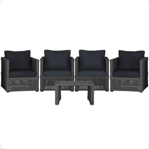 Mesa Centro e 4 Poltronas Madri Corda Náutica Estofado 12 Trama Original