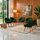 Ver imagem 1 de Kit 6 Poltrona Sala Decorativa Louis Veludo Verde Pés Palito Castanho