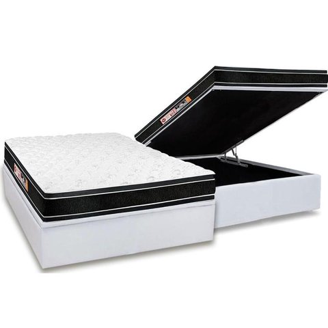 Cama Box Baú Casal: Colchão Espuma Castor D33 Black e White Air Double Face Euro Pillow + Base CRC C