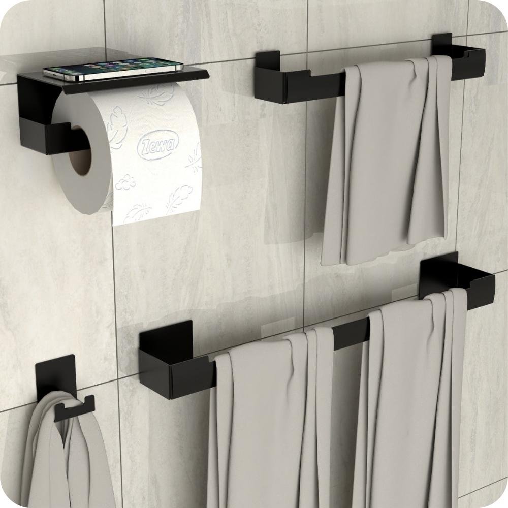 Kit Acessórios Para Banheiro Com Adesivo 4 Peças Preto ELG