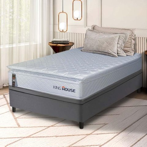 Conjunto Box Baú Cinza Luanda Branco Espuma D28 Solteiro 88x188x69 - King House