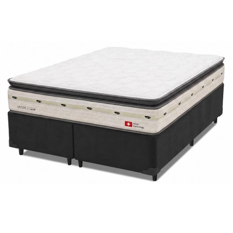 Cama Box King Orion Pillow Top Molas Ensacadas Tecido Malha Preto e Branco Herval
