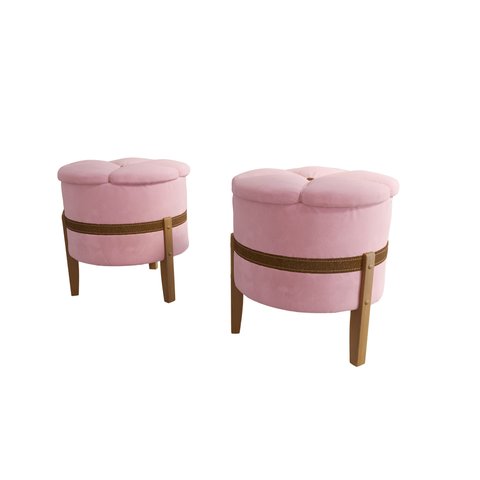 Kit 2 Puffs Pétala Decorativo Premium Apoio para Os Pés Banco Estofado Redondo Luxo Cor Rosa