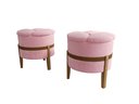 Ver imagem 1 de Kit 2 Puffs Pétala Decorativo Premium Apoio para Os Pés Banco Estofado Redondo Luxo Cor Rosa