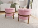 Ver imagem 2 de Kit 2 Puffs Pétala Decorativo Premium Apoio para Os Pés Banco Estofado Redondo Luxo Cor Rosa