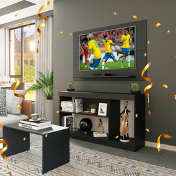 Conjunto Sala de Estar Dumont com Painel Para TV até 42 Polegadas Rack com 3 Nichos e Mesa de Centro Yescasa - 4 Conjunto Sala de Estar Dumont com Painel Para TV até 42 Polegadas Rack com 3 Nichos e Mesa de Centro Yescasa - 4
