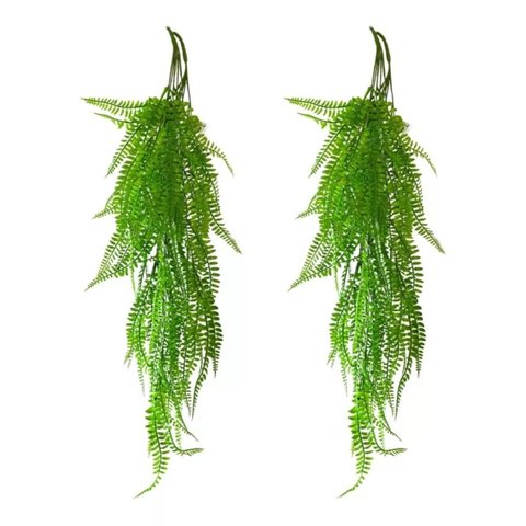 2 Samambaias Folhagem Verde Pendente de Vaso Planta Artificial