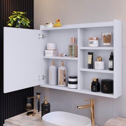 Espelheira Armário Banheiro 60 Cm Espelho Porta Prateleira Organizadora Lavabo Luxo - Branco - 5