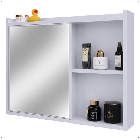 Espelheira Armário Banheiro Suspenso com Espelho 1 Porta Prateleira Organizadora Lavabo Luxo