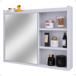 Espelheira Armário Banheiro 60 Cm Espelho Porta Prateleira Organizadora Lavabo Luxo - Branco - 1
