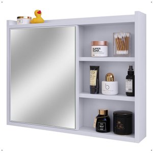 Espelheira Armário Banheiro 60 Cm Espelho Porta Prateleira Organizadora Lavabo Luxo - Branco