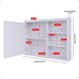 Espelheira Armário Banheiro 60 Cm Espelho Porta Prateleira Organizadora Lavabo Luxo - Branco - 2