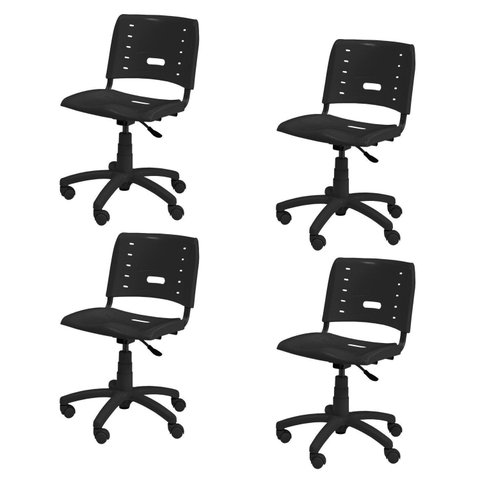 Kit 4 Cadeiras de Escritório Base Giratória Elo Preto