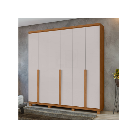Guarda Roupas Alonzo 6PTS 4GAV 100% MDF Amêndoa Clean Off White