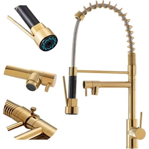 Torneira Gourmet Duo Dourada Bancada Cozinha Monocomando