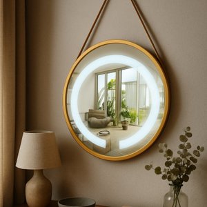 Espelho Redondo Iluminado 60cm X 60cm com Alça Touch 2 Leds Adnet Reduna