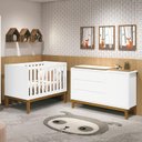 Ver imagem 2 de Jogo de Quarto Infantil Cômoda 1 Porta e Berço Classic Branco Fosco com Pés Amadeirado - Reller Móve