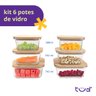 Kit 6 Potes de Vidro com Tampa em Bambu Hermético Marmita Quadrados - Tud - 4