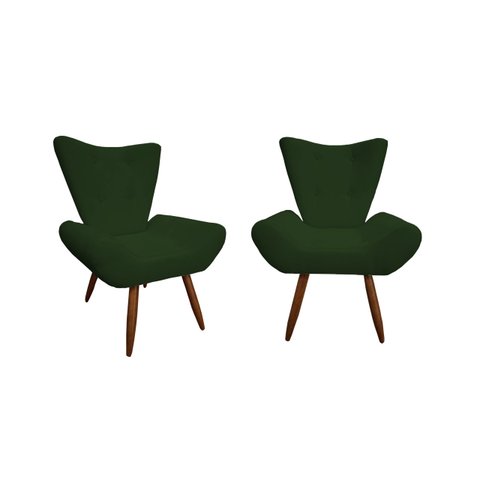 Kit 2 Poltronas Decorativa Emilia Suede Verde Pés Madeira Ms Decor