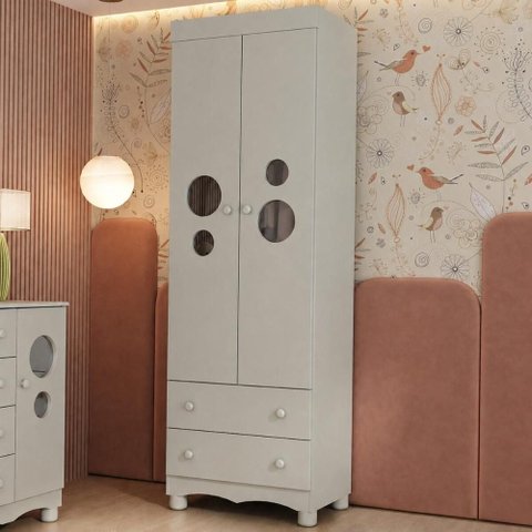Guarda-Roupa Infantil 62cm 2 Portas com Vidro e 2 Gavetas Suspiro Multimóveis MP4456 - Off White