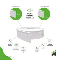 Rodapé de EVA 10cm x 10mm x 5m Moldura Autocolante Flexível RP16 Meu Rodapé - 4