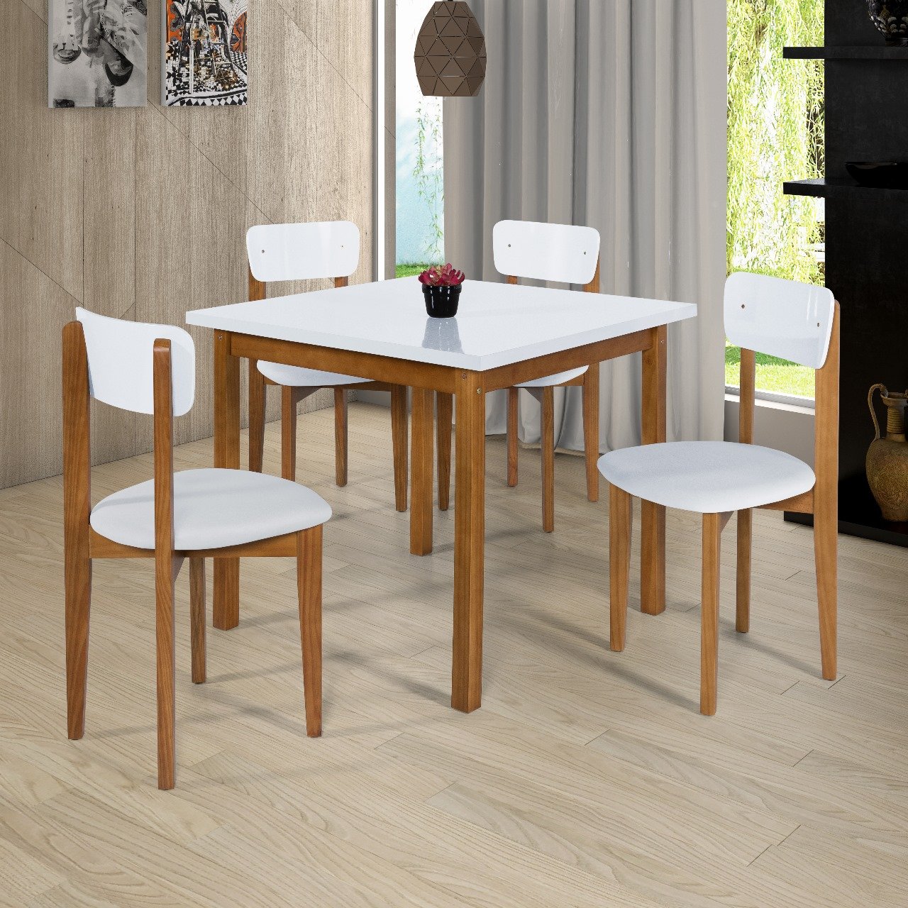 Conjunto Mesa de Jantar com 4 Cadeiras Branca