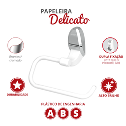 Papeleira Porta Papel Higiênico para Banheiro Linha Delicato Cor Branco e Cromado Durín - 2