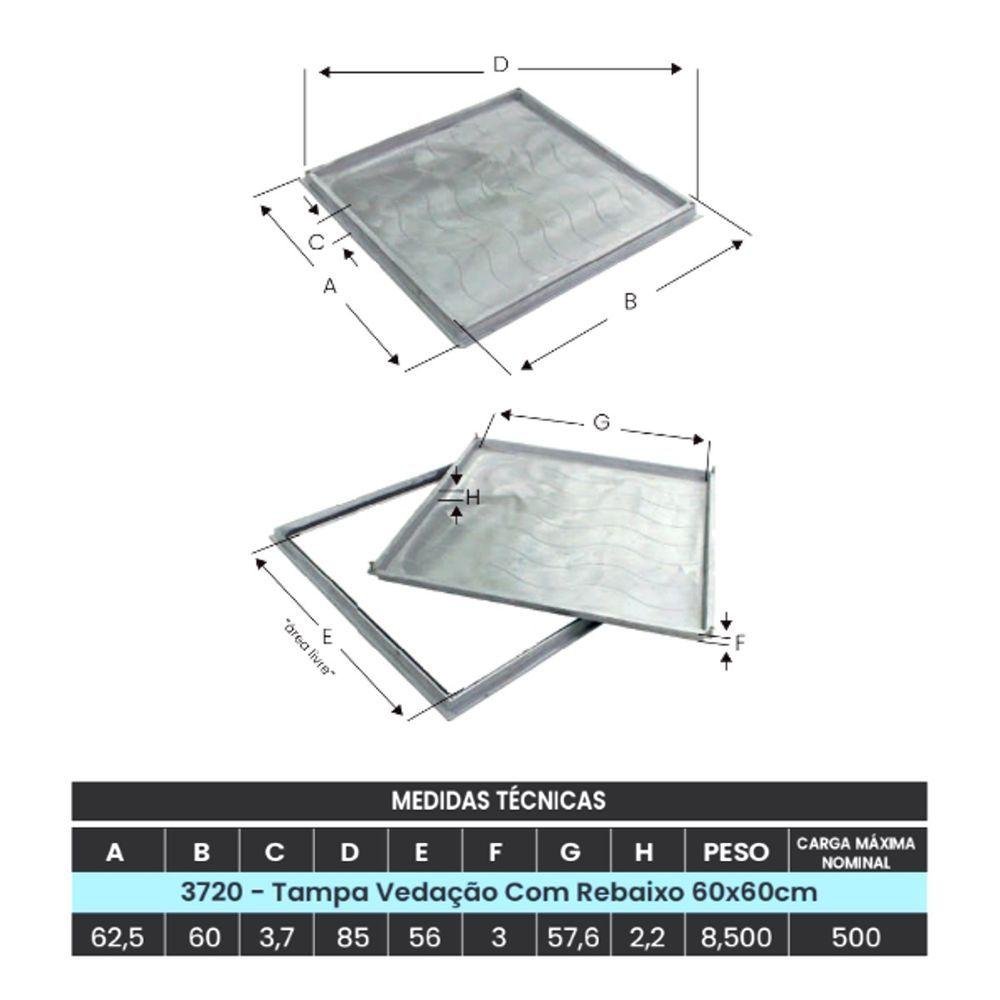 Tampa Tampão Simples Rebaixado para Cerâmica Vedação 60x60cm - 2