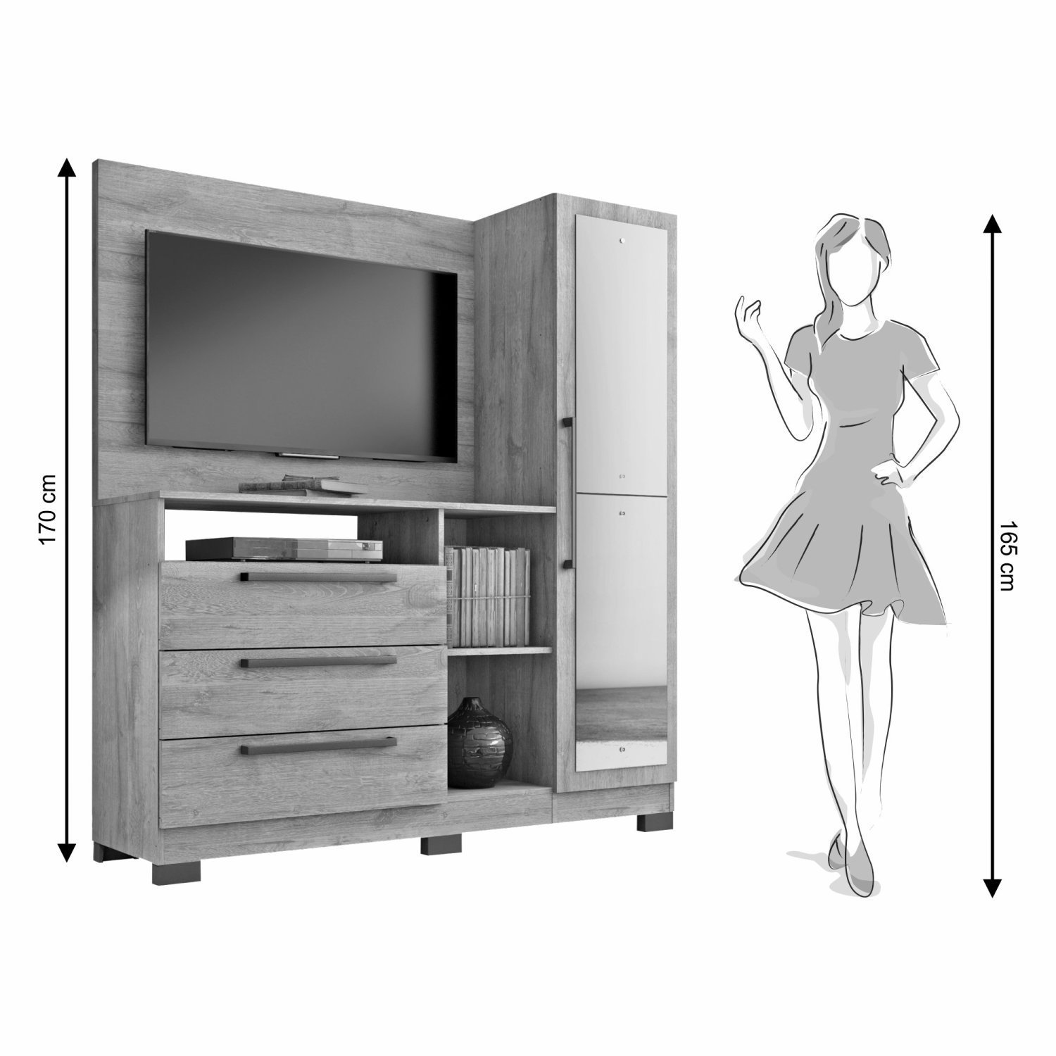 Cômoda com Painel para TV até 43 Polegadas 1 Porta com Espelho 3