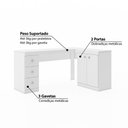 Ver imagem 3 de Mesa de Escritório em L com 3 Gavetas e 2 Portas - Branco