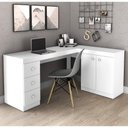 Ver imagem 1 de Mesa de Escritório em L com 3 Gavetas e 2 Portas - Branco