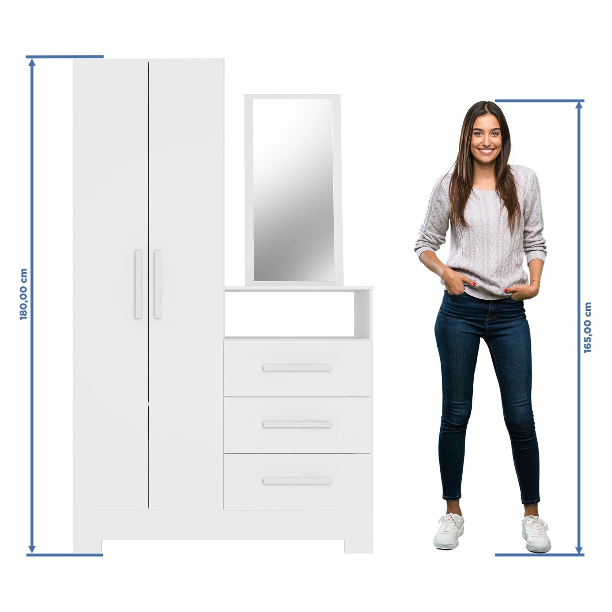 Cômoda para Quarto 3 Gavetas e 2 Portas com Espelho NT5165