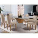 Ver imagem 1 de Mesa Aster 180 Tampo Em Mdf E Vidro Com 6 Cadeiras Liz Moderna Creme, Off White E Imbuia