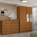 Ver imagem 1 de Guarda-roupa Solteiro Hazel 4 Portas 2 Gavetas e Espelho com Cômoda 10 Gavetas Cinamomo - Panorama M