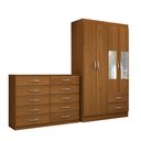Ver imagem 3 de Guarda-roupa Solteiro Hazel 4 Portas 2 Gavetas e Espelho com Cômoda 10 Gavetas Cinamomo - Panorama M