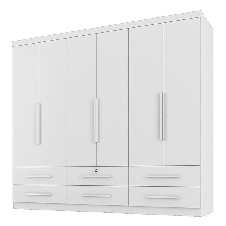 Guarda Roupa Casal Maximus Plus 6 Portas e 6 Gavetas Branco Absoluto - Zanzini Móveis
