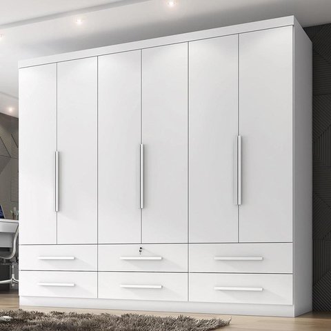 Guarda Roupa Casal Maximus Plus 6 Portas e 6 Gavetas Branco Absoluto - Zanzini Móveis