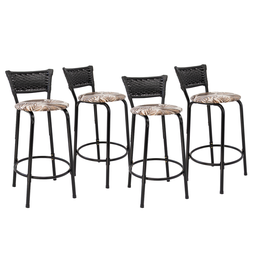 Kit 4 Banquetas para Balcão Cozinha Gourmet Junco Preto Bancada Ilha Banco 60cm Itagold - 1