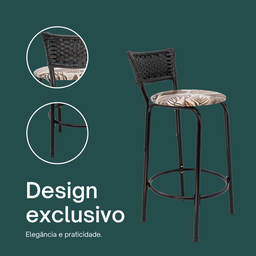 Kit 4 Banquetas para Balcão Cozinha Gourmet Junco Preto Bancada Ilha Banco 60cm Itagold - 4