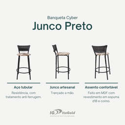 Kit 4 Banquetas para Balcão Cozinha Gourmet Junco Preto Bancada Ilha Banco 60cm Itagold - 3