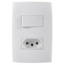 Ver imagem 1 de Kit com Placa 4x2 Interruptor Simples+Tomada 20A Separado Brilhante Astra